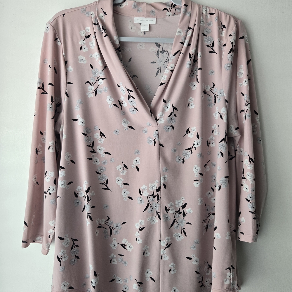 Charter Club Light Pink Floral Blouse SIZE L